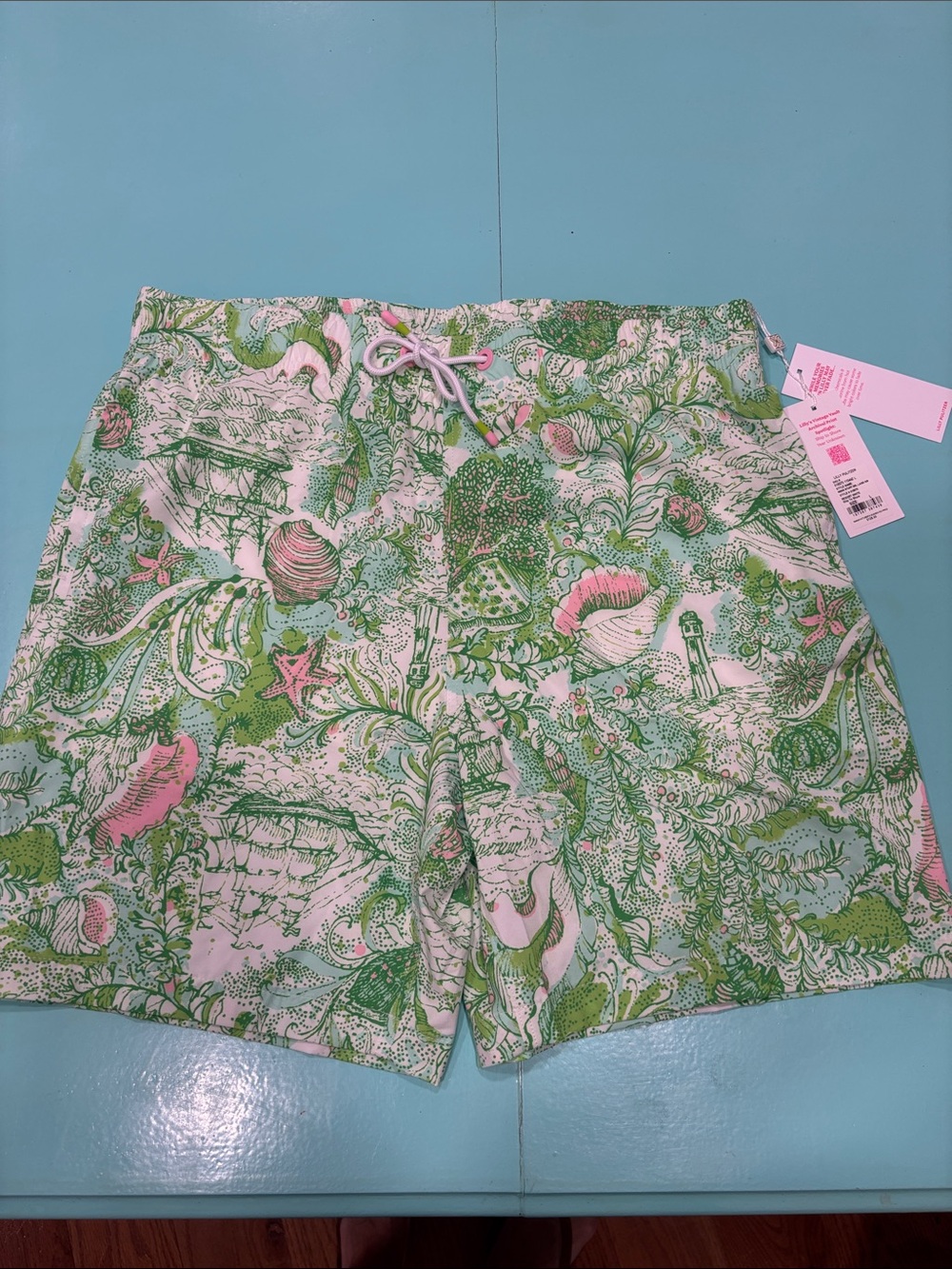 Lilly Pulitzer Pink & Green Nautical Print Men's Swim Trunks